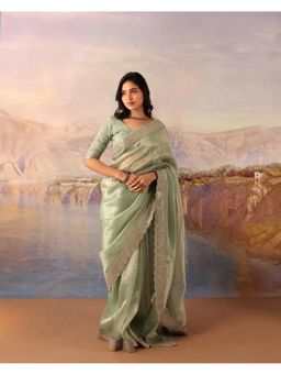 VAIRAGEE - Organza Embroidery Green Saree With Unstitched Blouse