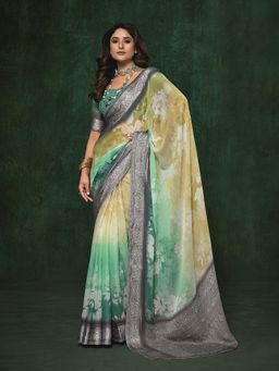 MEENA BAZAAR - Floral Printed Georgette Multicolor Saree Without Blouse