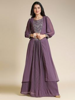 MADHURAM - Embroidered Purple Lehenga With Choli And Shrug