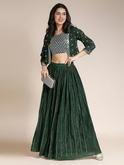 MADHURAM - Embroidered Green Lehenga With Choli And Jacket