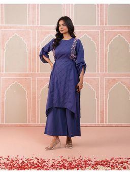 STUDIO MISRI - Women Blue Cotton Embroidered Kurta with Palazzo