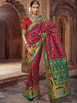 Elora - Floral Jaal Print Maroon Saree With Unstitched Blouse