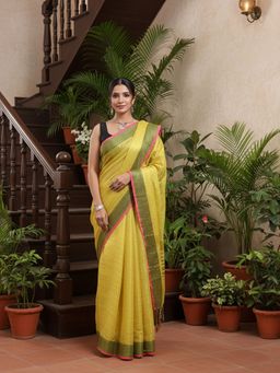 Niska - Woven Design Tissue Yellow Saree With Unstitched Blouse