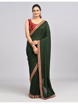 FAZALS - Art Silk Embroidered Green Saree With Unstitched Blouse
