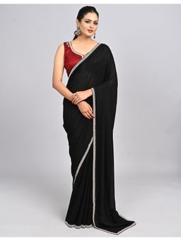 FAZALS - Art Silk Stonework Black Saree With Unstitched Blouse
