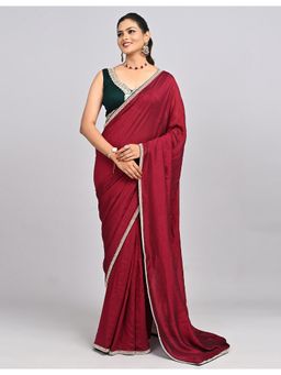 FAZALS - Art Silk Stonework Maroon Saree With Unstitched Blouse