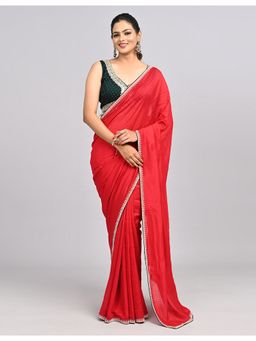 FAZALS - Art Silk Stonework Pink Saree With Unstitched Blouse