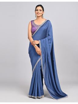 FAZALS - Art Silk Stonework Blue Saree With Unstitched Blouse