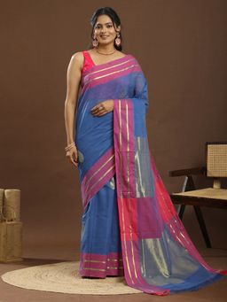 Ushvii - Venkatagiri Woven Zari Blue Saree With Unstitched Blouse