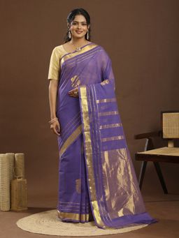 Ushvii - Venkatagiri Woven Zari Purple Saree With Unstitched Blouse