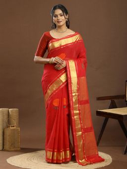 Ushvii - Venkatagiri Woven Zari Red Saree With Unstitched Blouse