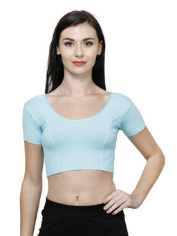 Bonjour - Women Cotton Stretchable Stitched Blue Blouse