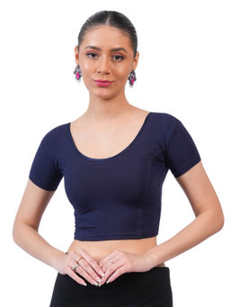 Bonjour - Women Navy Blue Cotton Stretchable Stitched Blouse