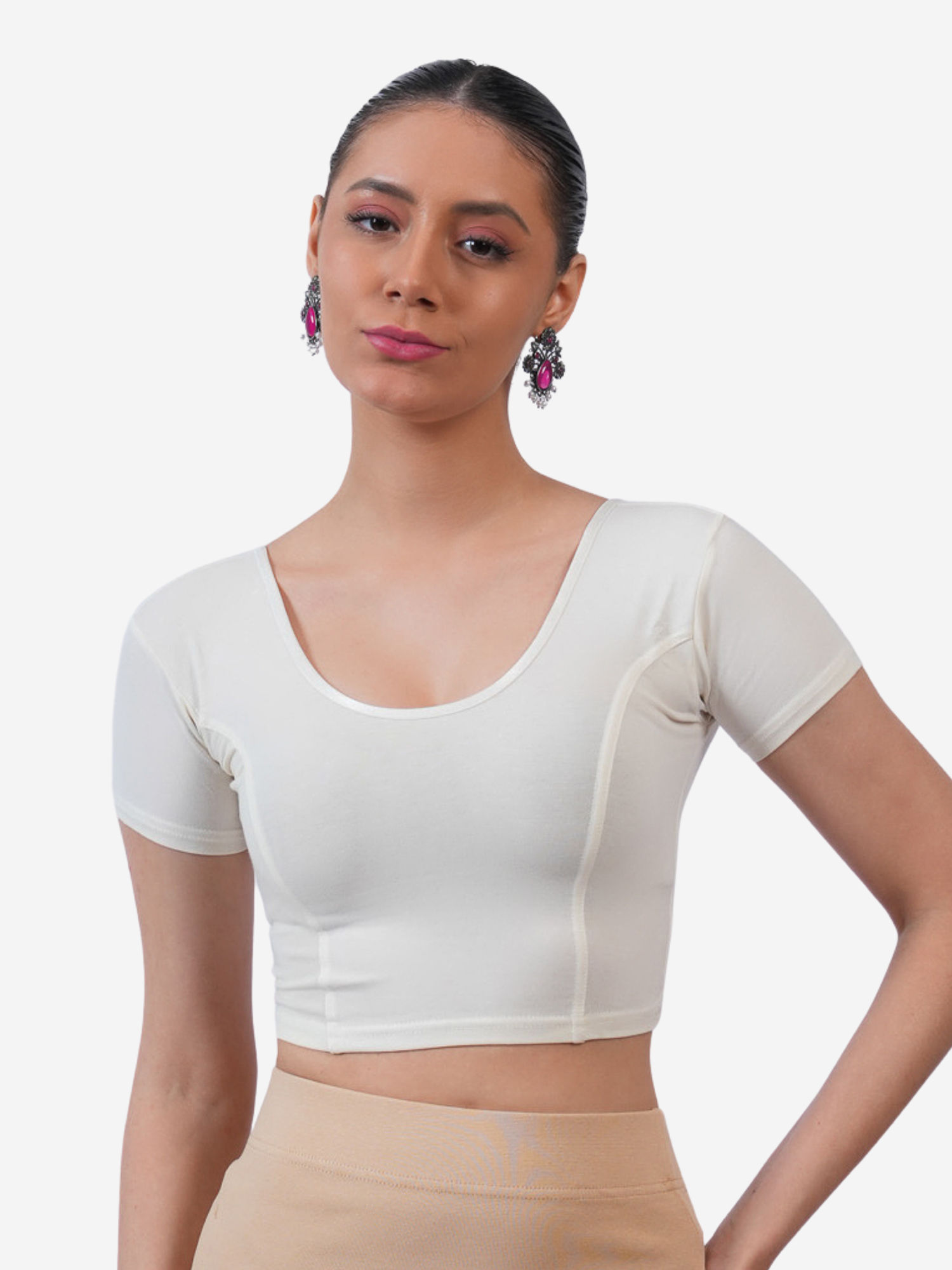 bonjour Women Off White Cotton Stretchable Stitched Blouse-picture-10
