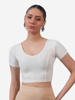 Bonjour - Women Off White Cotton Stretchable Stitched Blouse
