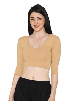 Bonjour - Women Beige Cotton Stretchable Stitched Plain Blouse