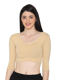 Bonjour - Women Beige Cotton Stretchable Stitched Plain Blouse