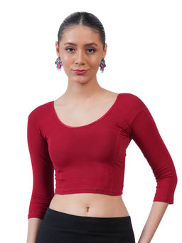 Bonjour - Women Maroon Cotton Stretchable Stitched Plain Blouse
