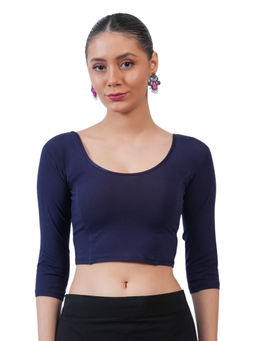 Bonjour - Women Navy Blue Cotton Stretchable Stitched Plain Blouse