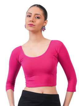Bonjour - Women Pink Cotton Stretchable Stitched Plain Blouse