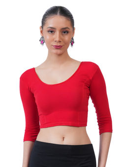 Bonjour - Women Red Cotton Stretchable Stitched Plain Blouse