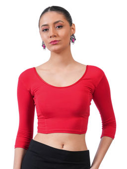 Bonjour - Women Red Cotton Stretchable Stitched Plain Blouse