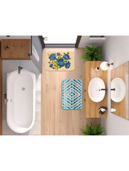 Saral Home - Blue Microfiber & Jute Antiskid Bathmats