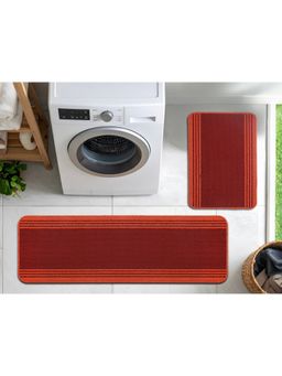 Saral Home - Maroon Stripe Polyester Doormat & Runner Antiskid