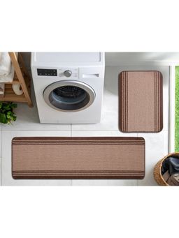 Saral Home - Beige Stripe Polyester Doormat & Runner Antiskid