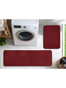 Saral Home - Maroon Solid Polyester Doormat & Runner Antiskid