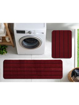 Saral Home - Maroon Stripe Polyester Doormat & Runner Antiskid