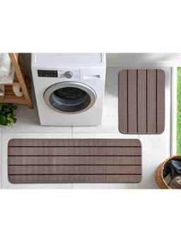 Saral Home - Beige Stripe Polyester Doormat & Runner Antiskid