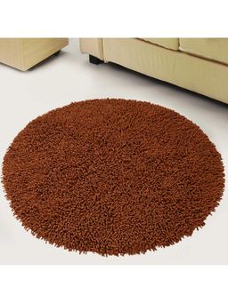 Saral Home - Brown Cotton Shaggy Anti-Skid Round Bath Mat