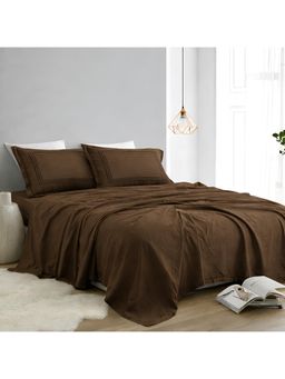 Indra's - 340 Tc Pure 100% Cotton Super King Size Bedsheet With 2 Embroidered Pillow Covers