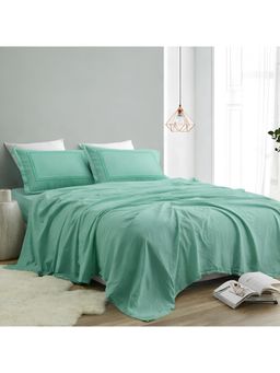 Indra's - 340 Tc Pure 100% Cotton Super King Size Bedsheet With 2 Embroidered Pillow Covers