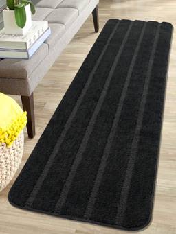 Saral Home - Stripe Soft Microfiber Antiskid Runner-Black