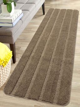 Saral Home - Stripe Soft Microfiber Antiskid Runner-Taupe