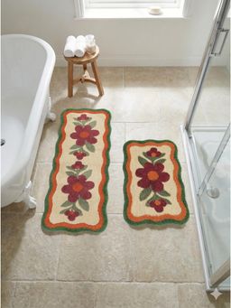 Saral Home - Bellis Microfiber Floral Anti-Skid Bathmat and Runner -Brown