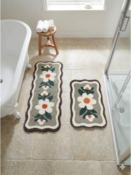 Saral Home - Bellis Microfiber Floral Anti-Skid Bathmat and Runner -Multi-Color