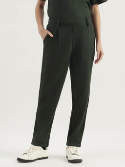 United Colors of Benetton - Green Solid Crop Pull Up Folded Hem Pant