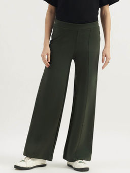 United Colors of Benetton - Green Solid Centre Pin Tuck Pull Up Pant