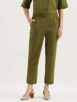 United Colors of Benetton - Green Solid Easy Pull On Cotton Linen Pant