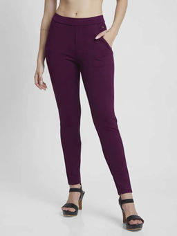 Spykar - Purple High Rise Skinny Fit Casual Knit Leggings