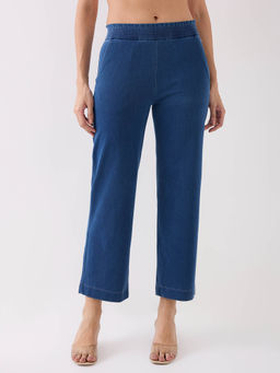 Spykar - Ice Blue Mid Rise Straight Fit Casual Knit Pant