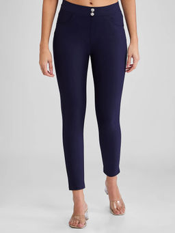 Spykar - Navy Blue High Rise Skinny Fit Casual Knit Pant