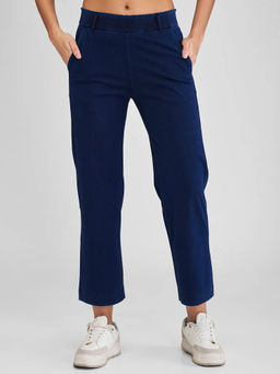 Spykar - Dark Blue High Rise Wide Leg Casual Knit Pant
