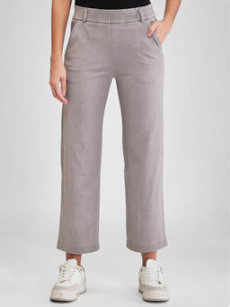 Spykar - Stone Grey High Rise Wide Leg Casual Knit Pant