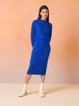 RSVP by Nykaa Fashion - Electric Blue Solid Textured Knit Co Ord (Set of 2)