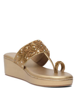 ERIDANI - Elyra Antique Embroidered Toe Post Wedges Heels for Women