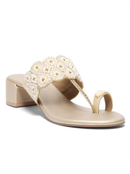 ERIDANI - Esra Gold Embroidered Sandals Heels